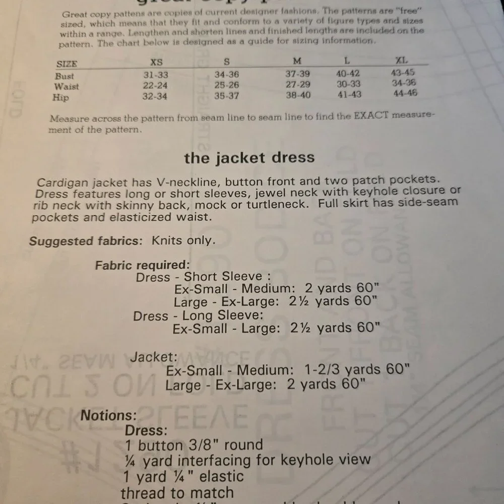 Great Copy Patterns #1290 Jacket Dress Full Maxi sewing vintage UNCUT